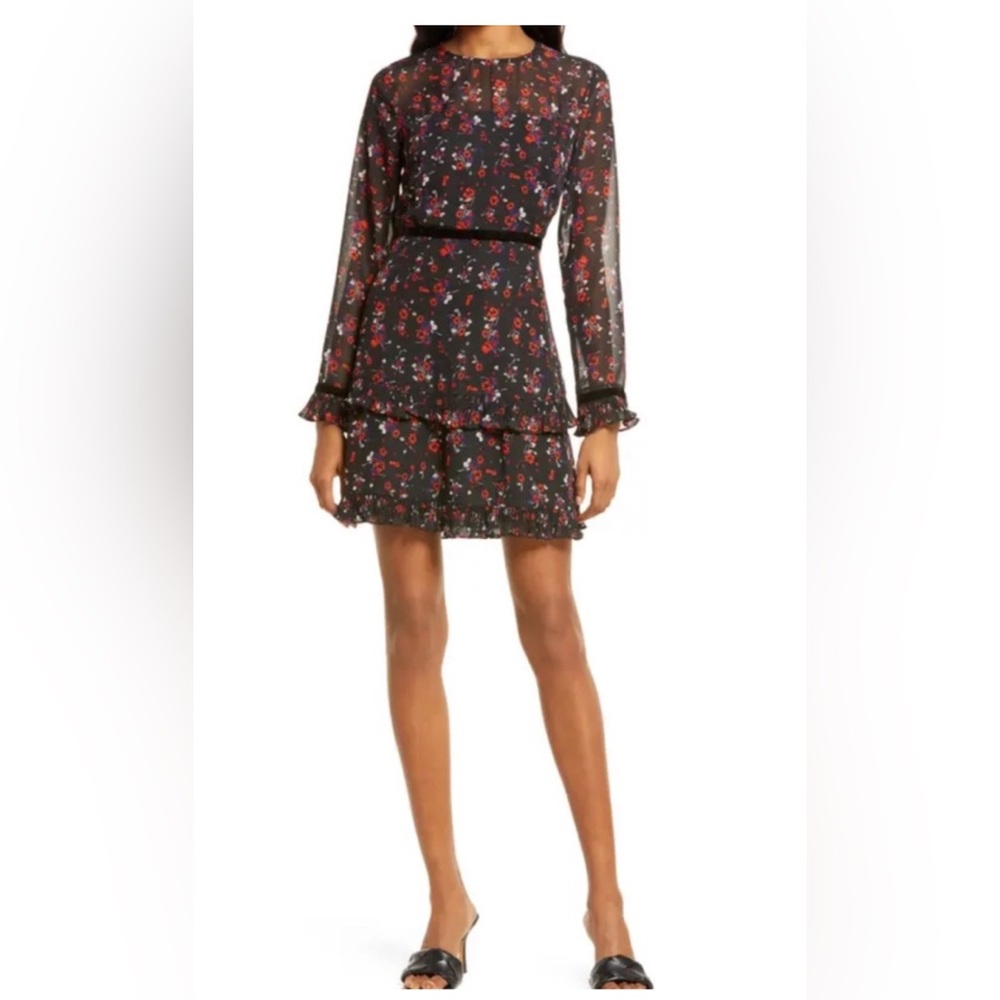 Lulu's Black Floral Long Sleeve Dress